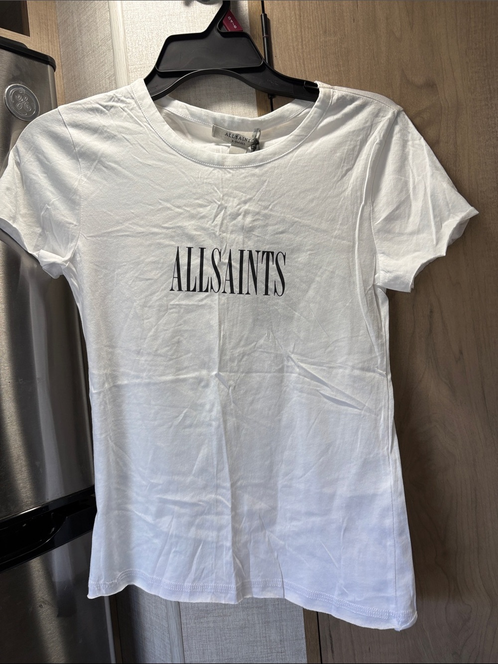 All Saints White Crewneck Tee with Black Logo